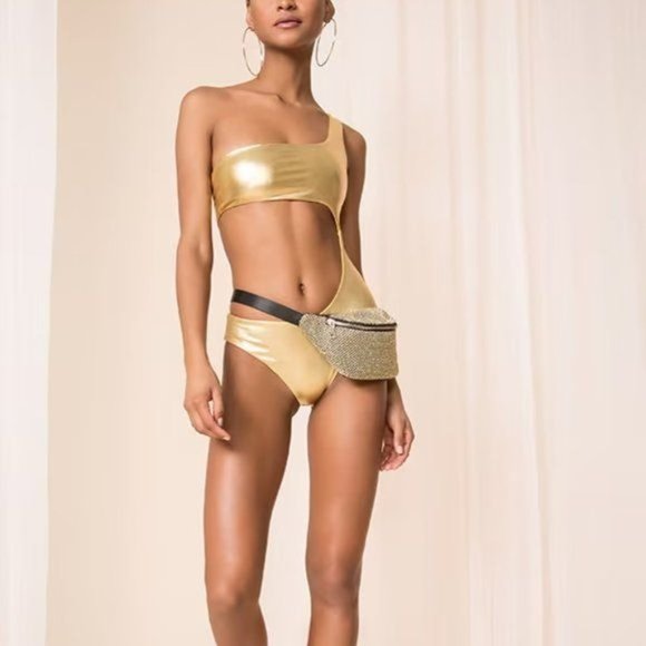 superdown x REVOLVE Nova Asymmetrical One Piece in Gold Metallic - Picture 1 of 9